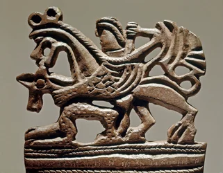 Art Scythian (skytisk eller skytisk civilisation): Apollo på en griffin - 300-talet f.Kr. - Tankprydnad i brons - Eremitagemuseet, Sankt Petersburg