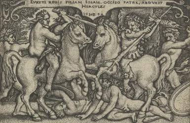 Hercules kidnappar Iole, från The Labours of Hercules, 1544.