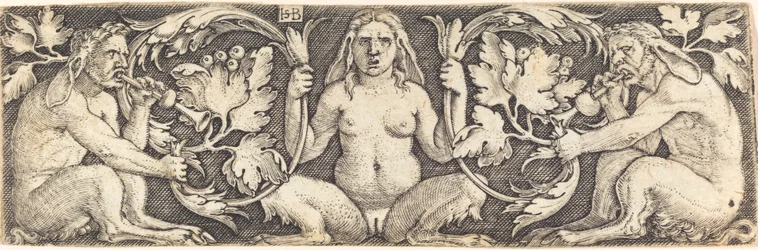 Prydnad med tre satyrer