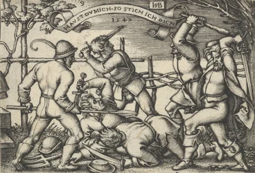 Bondebråk, från Bondefesten eller de tolv månaderna, 1547.