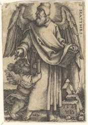 Plåt 1: Saint Matthew med huvudet vänt i profil till vänster, en kerub längst ner till vänster..., 1541.