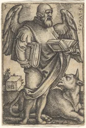 Plåt 3: Saint Luke med huvudet vänt i profil åt höger, en bok i varje hand, en f..., 1541.
