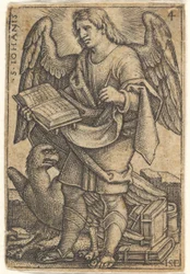 Plåt 4: Sankt Johannes med huvudet vänt tre fjärdedelar åt vänster, med en bok i hans ri..., 1541.
