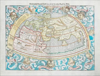 1550 Ptolemaisk världskarta av Sebastian Münster