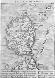 Korsika efter "Cosmographia Universalis" av Sebastian Munster. Basel 1558