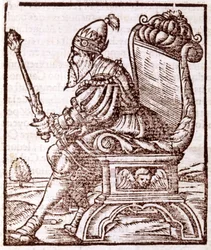 Qubilai (Kubilai Khan, förste kejsare av den mongoliska Yuan-dynastin (1215-1294) - i "" Cosmographia"" av S. Munster. Paris