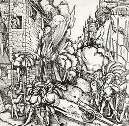 Karthagos belägring, gravyr från Universalis Cosmographia (Universell kosmologi), av Sebastian Munster (1488-1552). Tyskland