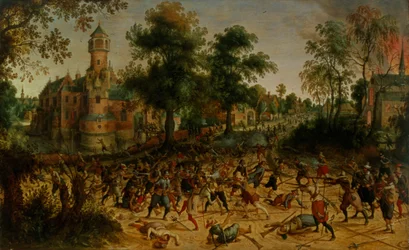 Anfall mot en stad (olja på duk)