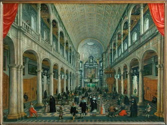Interiör från Jesuitkyrkan i Antwerpen, Belgien (olja på ek)