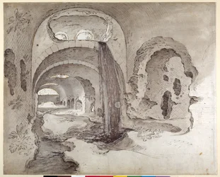 Tivoli, Cryptoporticus under Hercules Victors tempel (penna och bläck med tvätt på papper)