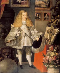 "Porträtt av Karl II av Spanien (1661-1700) barn" Detalj. Målning tillskriven Sebastian av Herrera Barnuevo (1619-1671). 1600-talet.