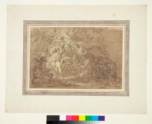 Bacchus och Ariadne c.1715 (penna och bläck över svart krita på brun botten)