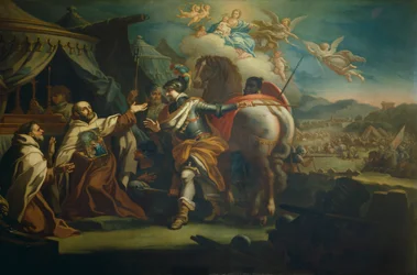 Leverans av den vördade bilden av Our Lady of Victory till fader Domenico di Gesu Maria, av Sebastiano Conca (1680-1764) Santa Maria della Vittoria-kyrkan, Rom, Italien