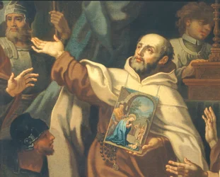 Leverans av den vördade bilden av Vår Fru av Segern till Fader Domenico di Gesu Maria, av Sebastiano Conca (1680-1764) Kyrkan Santa Maria della Vittoria, Rom