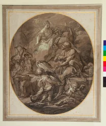 Venus vid Vulcans smedja (penna och brunt bläck och brunt tvätt)