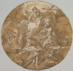 Venus vid Vulcans smedja recto, skisser med två Putti verso, ca. 1716-18.