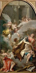 The Vision of Saint Teresa of Avila (1515-1582) - Sebastiano Ricci (1659-1734). Olja på duk, ca 1728. Mått: 71,5x37 cm. Konsthistoriska museet, Vienne