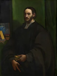 Porträtt av en humanist, ca 1520 (olja på pannå överförd till hårdpapp)