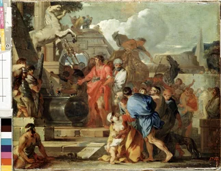 ""Kejsar Augustus besöker Alexander den Stores grav under hans egyptiska fälttåg"" (Augustus före Alexander den Stores grav) Målning av Sebastien Bourdon (1616-1671) 1650-1660 Sön. 45,5 x 56,5 cm Eremitagemuseet, Sankt Petersburg