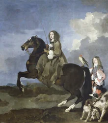 Porträtt av Christine av Sverige till häst (1626-1689), Sveriges drottning - Christina av Sverige (1626-1689) till häst - Målning av Sebastien Bourdon (1616-1671)