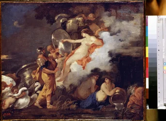 "Venus och Aeneas" (Venus och Aeneas) Venus visar sig för sin son Aeneas för att hjälpa honom på hans resa. Målning av Sebastien Bourdon (1616-1671) 1650-1660 Mått 45,5x54,5 cm Eremitagemuseet, Sankt Petersburg