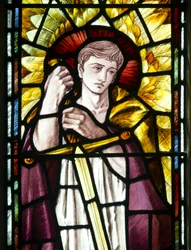 Mortehoe, St Mary, Heaton Butler & Bayne, Selwyn Image, Ärkeängel St Michael detalj, ca 1890