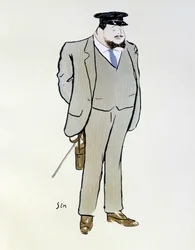 Porträtt av Henri de Rotschild - av Sem (1863 - 1934), i "" Les Sports modernes "", augusti 1906.