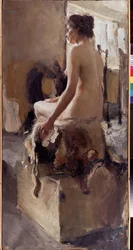 Naken (A Nude). Målning av Semyon Gavrilovich Nikiforov (1877-1912), olja på duk