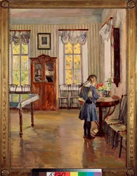 In a House - Målning av Sergei Arsenyevich Vinogradov (1869-1938), olja på duk