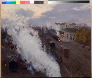 Kharkov Railway station - Vinogradov, Sergei Arsenyevich (1869-1938) - 1892 - Oil on canvas -