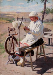 La fileuse - Spinnaren - Vinogradov, Sergei Arsenyevich (1869-1938) - 1895 - Olja på duk -