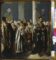 Chabbat - Shabbat Prayer av Yuzhanin, Sergei (Sergey) Nikitich (1862-1933). Olja på duk, storlek: 47x40,5