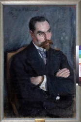 Porträtt av poeten Valeri Iakovlevitch Brioussov (1873-1924) (Porträtt av poeten Valery Bryusov). Oeuvre Sergei Vasilyevich Malyutin (Serguei Malioutine) (1859-1937), pastell sur papier