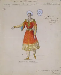 Kostymdesign för baletten Tsarina Syuyumbeki av A. Blanche, 1832