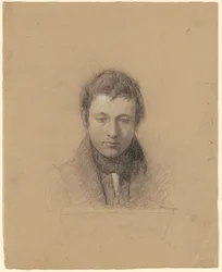 Porträtt av John Cheney, ca 1830-talet (kol & stubbe förhöjd med vit krita på papper)