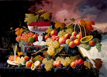 Fruktstilleben i ett landskap, c.1862-72