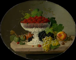 Stilleben med jordgubbar i en kompott, 1865-70.