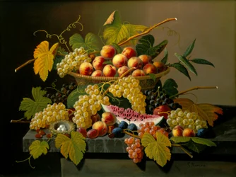Stilleben med fruktkorg