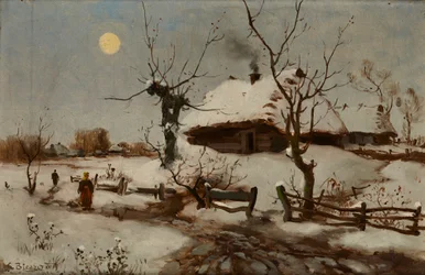 Stugor i Snow (olja på duk)