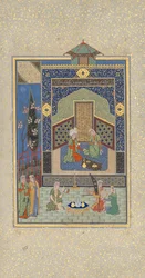Bahram Gur i det turkosa palatset på onsdag, Folio 216 från en Khamsa...AH 931AD1524-25