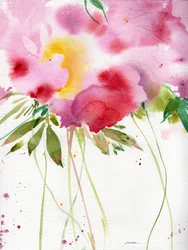 Abstrakta rosa blommor i akvarell