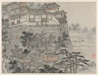 Tolv vyer över Tiger Hill, Suzhou: The Five Sages Terrace, efter 1490.