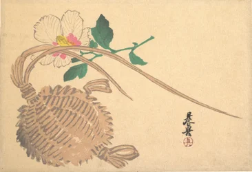Straw Basket for Fish and Mokuge Flower, ca. 1875., ca. 1875.
