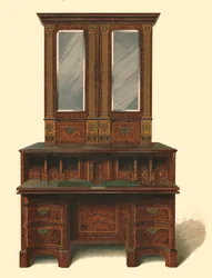 Valnötsinfällt skrivskåp, 1905