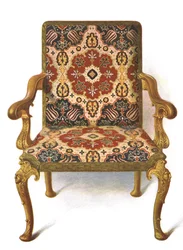 Förgylld stol klädd i handarbete, 1906