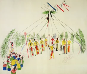 The Shoshone Sun Dance (pigment på muslin)