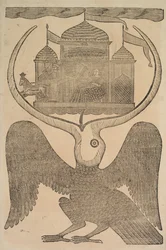 Jatayu Rama mytiska fågel hindrar Ravanas vagn, försöker förhindra bortförande av Sita, 1800-talet.