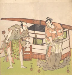 Skådespelaren Otani Hiroji III och skådespelaren Onoe Kikugoro I, ca. 1778.