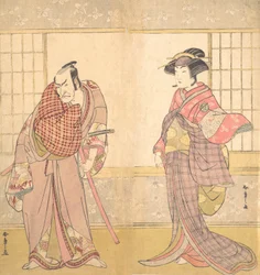 Den femte Ichikawa Danjuro som en man som står i ett rum, ca. 1780.
