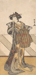 Den fjärde Iwai Hanshiro som kurtisan klädd i en rosa kimono, ca. 1778.